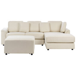 Beliani Corner Sofa 4 Seater Kohlo Fabric Light Beige With Ottoman Left Hand - thumbnail 1