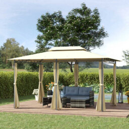 Outsunny 4M X 3(M) Outdoor 2-Tier Steel Frame Gazebo W/ Curtains Outdoor Garden - thumbnail 1