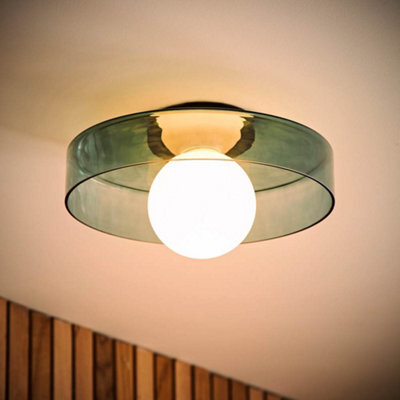 Valuelights Newbury Jade Green Glass Ip44 Flush Ceiling Light And Bulb - image 1