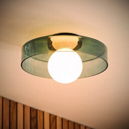 Valuelights Newbury Jade Green Glass Ip44 Flush Ceiling Light And Bulb