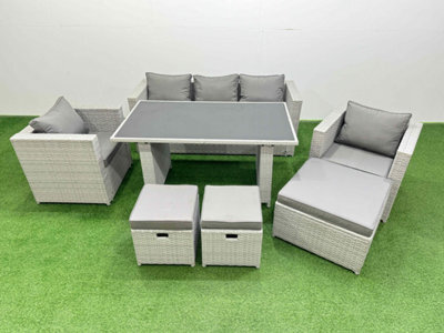 Fimous Patio Garden Furniture Sets With Black Glass Top Dining Table Armchair 3 Seater Sofa 3 Stool Light Grey - image 1