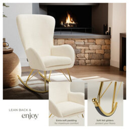 Tectake 1 Rocking Chair Swing - Armchair With Steel Runners And Thick Padding  - Cream/gold - thumbnail 4