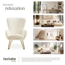 Tectake 1 Rocking Chair Swing - Armchair With Steel Runners And Thick Padding  - Cream/gold - thumbnail 7