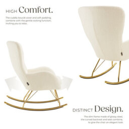 Tectake 1 Rocking Chair Swing - Armchair With Steel Runners And Thick Padding  - Cream/gold - thumbnail 3