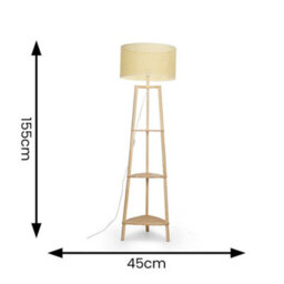 Valuelights Hiru Natural 3 Tier Shelf Floor Lamp With Wicker Shade And Bulb - thumbnail 6