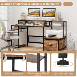Costway 170Cm Long Computer Desk With Monitor Stand Large Home Office Desk With Power Outlets - thumbnail 5