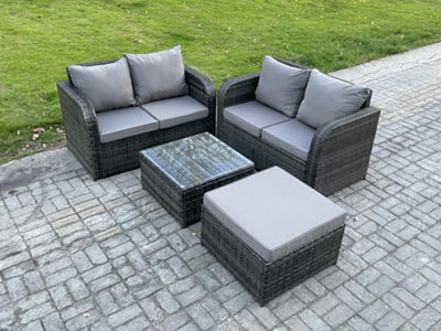 Fimous Rattan Sofa Set Outdoor Garden Furniture Set With Square Coffee Table Loveseat Sofa Big Footstool Dark Grey Mixed - image 1