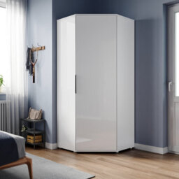 ELEGANT Corner Wardrobe for Bedroom, 800 x 1860 x 800mm, High Gloss White, 1 Door, 5 Shelves & 2 Hanging Rails