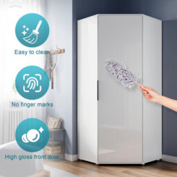 ELEGANT Corner Wardrobe for Bedroom, 800 x 1860 x 800mm, High Gloss White, 1 Door, 5 Shelves & 2 Hanging Rails - thumbnail 4