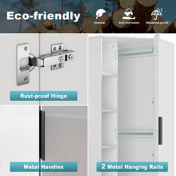 ELEGANT Corner Wardrobe for Bedroom, 800 x 1860 x 800mm, High Gloss White, 1 Door, 5 Shelves & 2 Hanging Rails - thumbnail 2