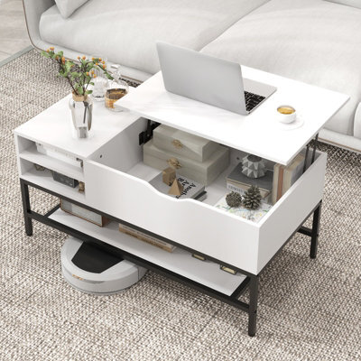 Costway Lift Top Coffee Table Living Room Center Table W/ Removable Shelf-White - image 1