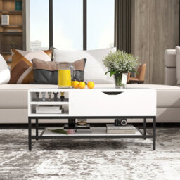 Costway Lift Top Coffee Table Living Room Center Table W/ Removable Shelf-White - thumbnail 9