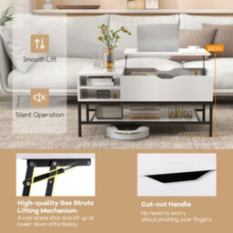 Costway Lift Top Coffee Table Living Room Center Table W/ Removable Shelf-White - thumbnail 6