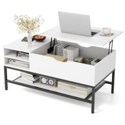 Costway Lift Top Coffee Table Living Room Center Table W/ Removable Shelf-White - thumbnail 2