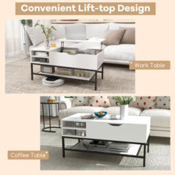 Costway Lift Top Coffee Table Living Room Center Table W/ Removable Shelf-White - thumbnail 4