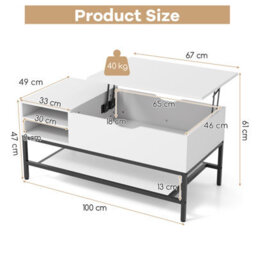 Costway Lift Top Coffee Table Living Room Center Table W/ Removable Shelf-White - thumbnail 3