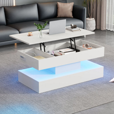 Modern Coffee Table With Led Lighting, Hidden Storage And Hydraulic Lift - image 1