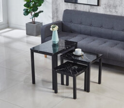 Modernique Black Mdf Marble Effect Top Nest Of 3 Table Sets - thumbnail 1