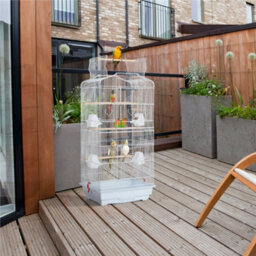 Yaheetech White Open Top Metal Birdcage Parrot Cage With Slide-Out Tray And Four Feeders