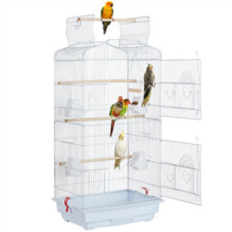 Yaheetech White Open Top Metal Birdcage Parrot Cage With Slide-Out Tray And Four Feeders - thumbnail 2