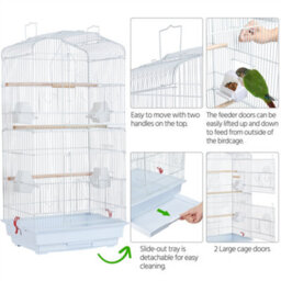 Yaheetech White Open Top Metal Birdcage Parrot Cage With Slide-Out Tray And Four Feeders - thumbnail 5