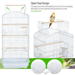 Yaheetech White Open Top Metal Birdcage Parrot Cage With Slide-Out Tray And Four Feeders - thumbnail 4