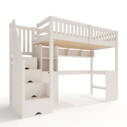 Merax High Sleeper Bed 90 X 190 Cm, 3Ft Single Bed With Corner Desk, Shelves & Staircase Storage, Wooden Loft Bed, White - thumbnail 8