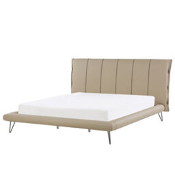Beliani Bed Faux Leather Betin 180 X 200 Cm (Eu Super King) Dark Beige