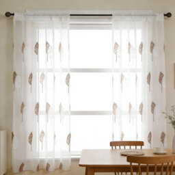 Living And Home White 2-Piece Set With Brown Leaf Pattern Embroidered Semi-Sheer Curtains, 130 X 180 Cm - thumbnail 3