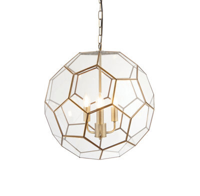 Anson Lighting Ryecroft 3Lt    Antique Brass Plate And Clear Glass Pendant Multi Arm Lamp