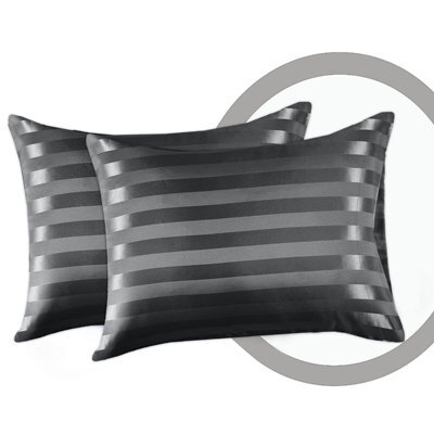 Ameha Stripe Pillowcase Pair Microfiber-Soft Charcoal Striped Pillowcases, Envelope Closure, Machine Washable Bedding Pillow Cover - image 1