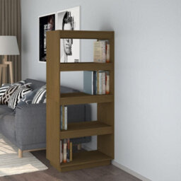 Berkfield Book Cabinet/room Divider Honey Brown 60X35X135 Cm Solid Pinewood - thumbnail 1