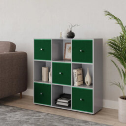 Urbn-Living 9 Cube Grey Wooden Bookcase Shelving Unit With 5 Collapsible Fabric Drawers Green - thumbnail 3
