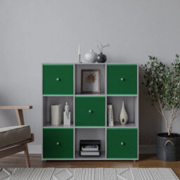 Urbn-Living 9 Cube Grey Wooden Bookcase Shelving Unit With 5 Collapsible Fabric Drawers Green - thumbnail 2