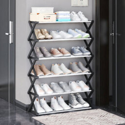 Breeins Home Foldable 6-Layer Black Metal Shoe Rack - thumbnail 1
