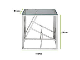 Furniturebox Amalfi Silver Chrome Metal Side Table - Square Clear Glass & Silver Table - Abstract Pattern - Sleek, Chic, Bright & Airy - thumbnail 7