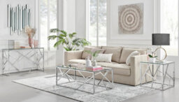 Furniturebox Amalfi Silver Chrome Metal Side Table - Square Clear Glass & Silver Table - Abstract Pattern - Sleek, Chic, Bright & Airy - thumbnail 5