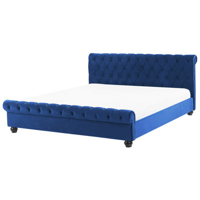 Beliani Waterbed Velvet Avallon 180 X 200 Cm (Eu Super King) Navy Blue - image 1