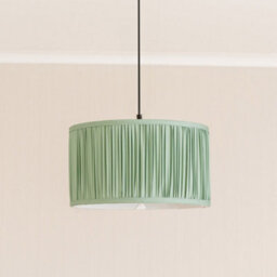 Valuelights Jess Green Fabric Ruched Pleated Large Drum Shade (D)35Cm - thumbnail 1