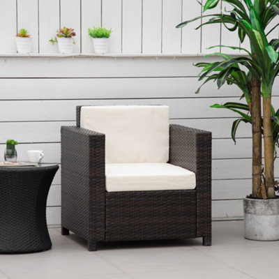Outsunny Rattan Garden Armchair, Cushioned Single Rattan Chair, Brown - image 1