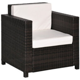 Outsunny Rattan Garden Armchair, Cushioned Single Rattan Chair, Brown - thumbnail 2