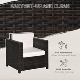 Outsunny Rattan Garden Armchair, Cushioned Single Rattan Chair, Brown - thumbnail 6