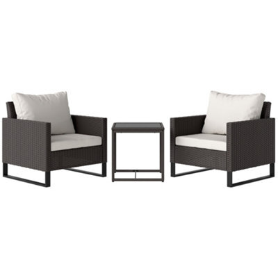 Matteo 3-Piece Brown Rattan Effect Bistro Set With Cushions & Glass Coffee Table - Perfect For Patio & Balcony - image 1
