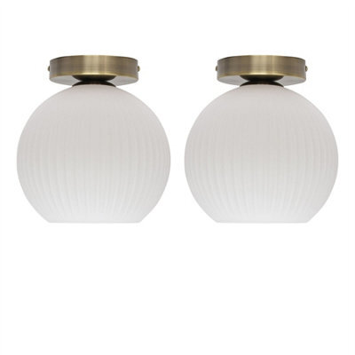 First Choice Lighting Set Of 2 Betchley - White Glass Antique Brass Ceiling Light Fittings - image 1