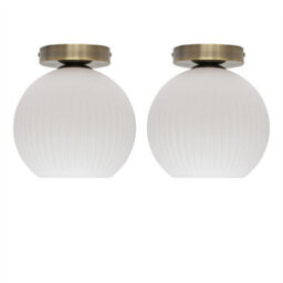 First Choice Lighting Set Of 2 Betchley - White Glass Antique Brass Ceiling Light Fittings - thumbnail 1