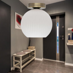 First Choice Lighting Set Of 2 Betchley - White Glass Antique Brass Ceiling Light Fittings - thumbnail 4