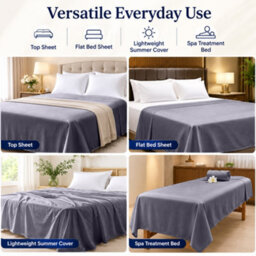 Moonlight Bedding 100% Cotton Hotel Quality Flat Bed Sheet, Top Sheet For Guest House, Spa & Airbnb (Grey, King, 270X298 Cm) - thumbnail 5