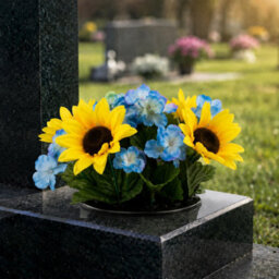 Urbn-Living Yellow Sunflower & Hydrangea Set Of 2 Artificial Silk Flower Grave Pot Memorial Arrangement Graveside Cemetery - thumbnail 5