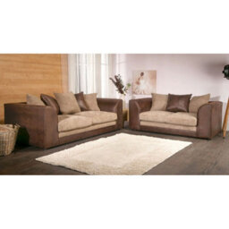 Furnishings For Less UK Luca Brown And Beige 3 + 2 Fabric And Leather Trim Sofa Suite