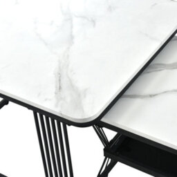 Abrihome Square Coffee Table 2 In 1 End Side Tables With Black Metal Frame Legs And Marble Pattern Top For Living Room - thumbnail 2